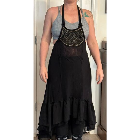 Free People Swim Cover-Up Black Boho Beaded Bodice Hi-Low Hem Size Small - Picture 4 of 8